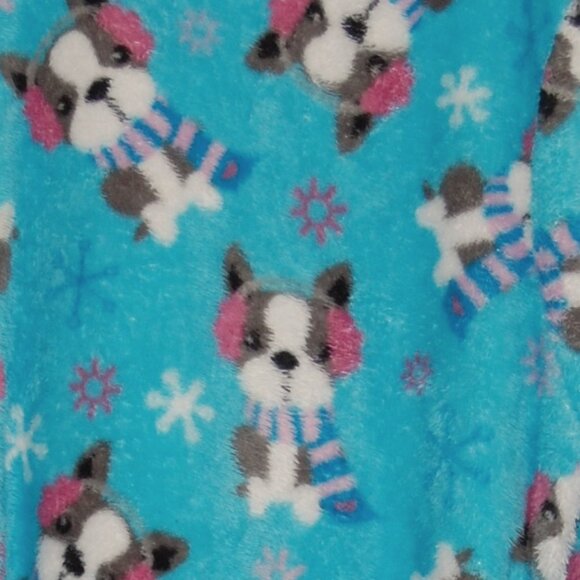 Girls Size 10-12, Blue Plush Comfy Robe, Puppy & Snowflake Print - Picture 6 of 6